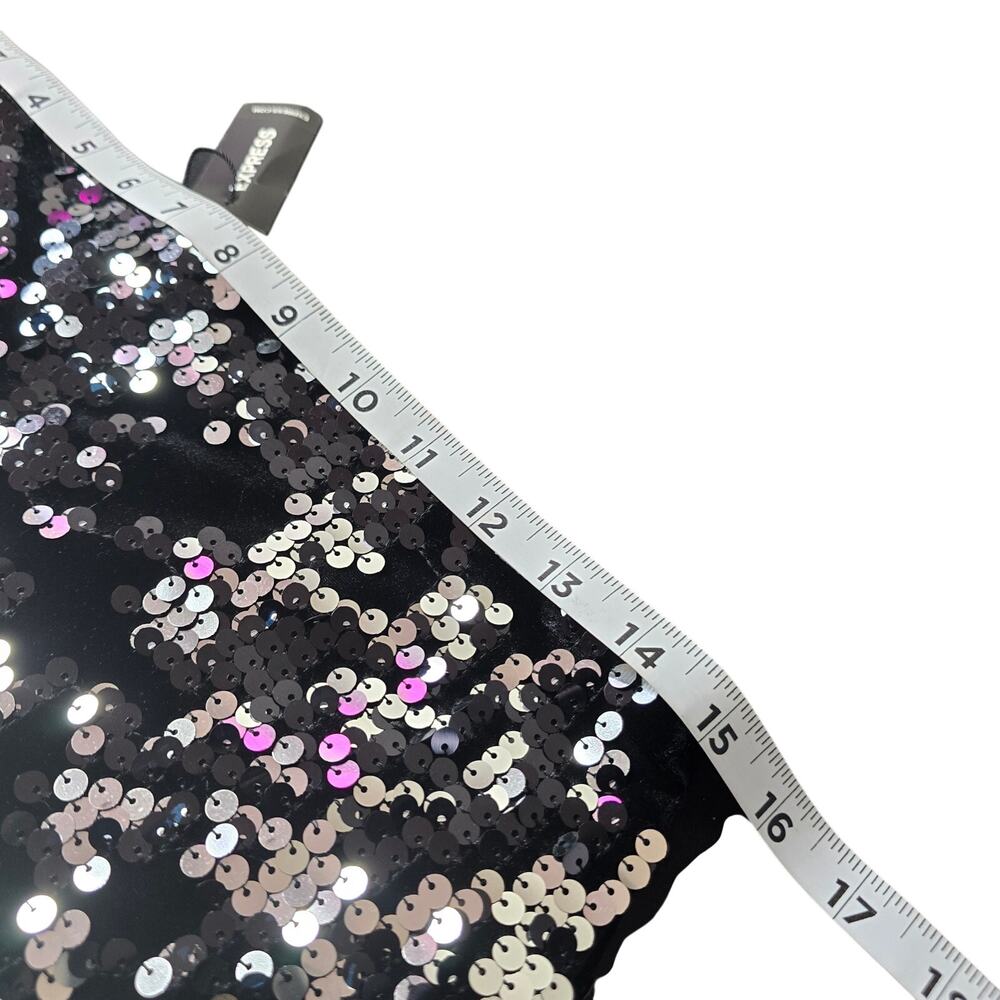 Express Black Velvet Sequin Mini Skirt Sz S - Picture 3 of 6